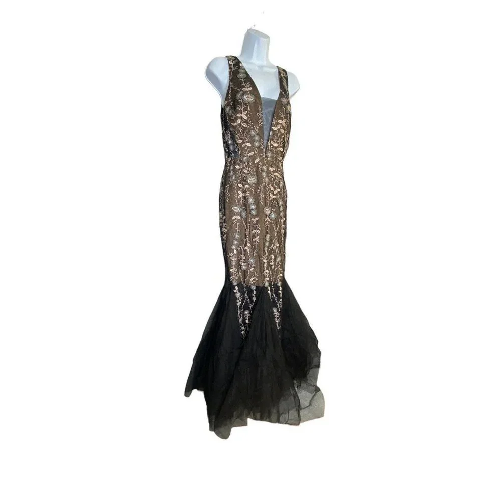 Dress The Population Selena Floral Embroidery‎ Sleeveless Body-Con Gown Sz Small